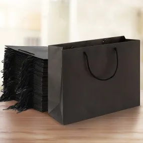 50pcs Black Kraft Paper Bags with Fabric Handles - Reusable, 5kg Capacity