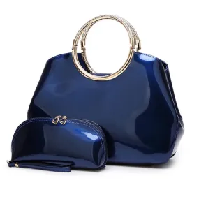 ALMIRA Design Collection Women's Fine Fashion Luxury Style Designer Leather Navy Blue Handbag