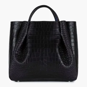 Amalfi Large Leather Tote Bag - Black Croc Print