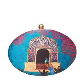 Artklim Peacock Printed Oval Clutch