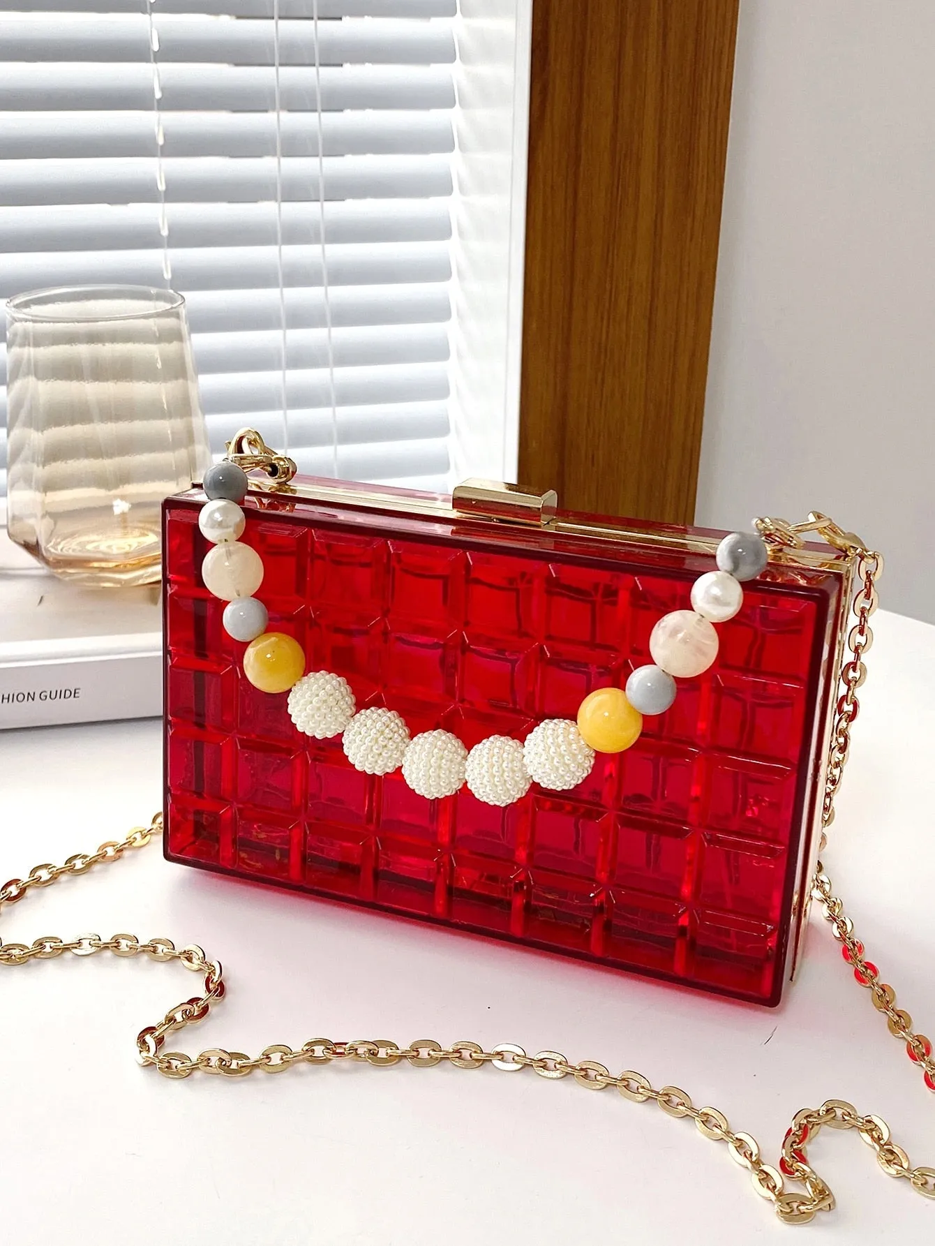 Beaded Decor Chain Box Bag