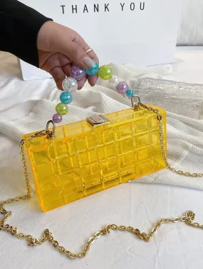 Beaded Handle Chain Box Bag