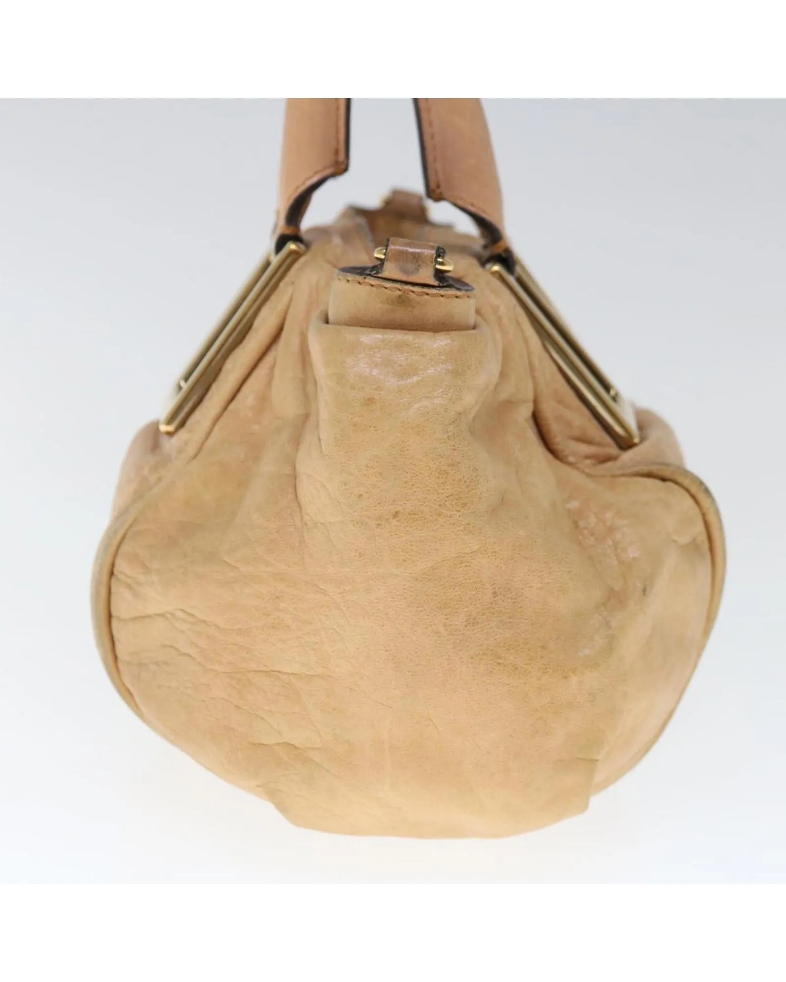 Beige Leather Shoulder Bag with Detachable Strap