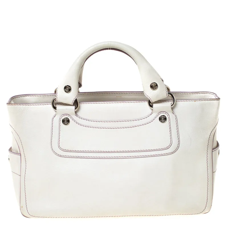 Celine White/Lavender Leather Boogie Tote