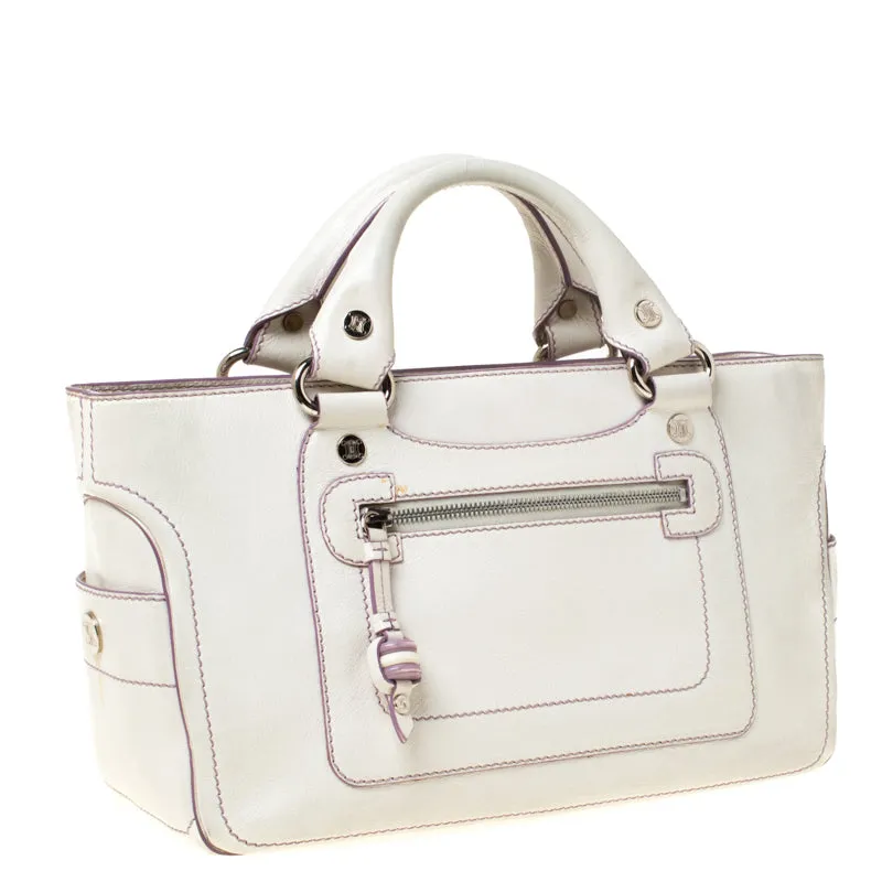 Celine White/Lavender Leather Boogie Tote