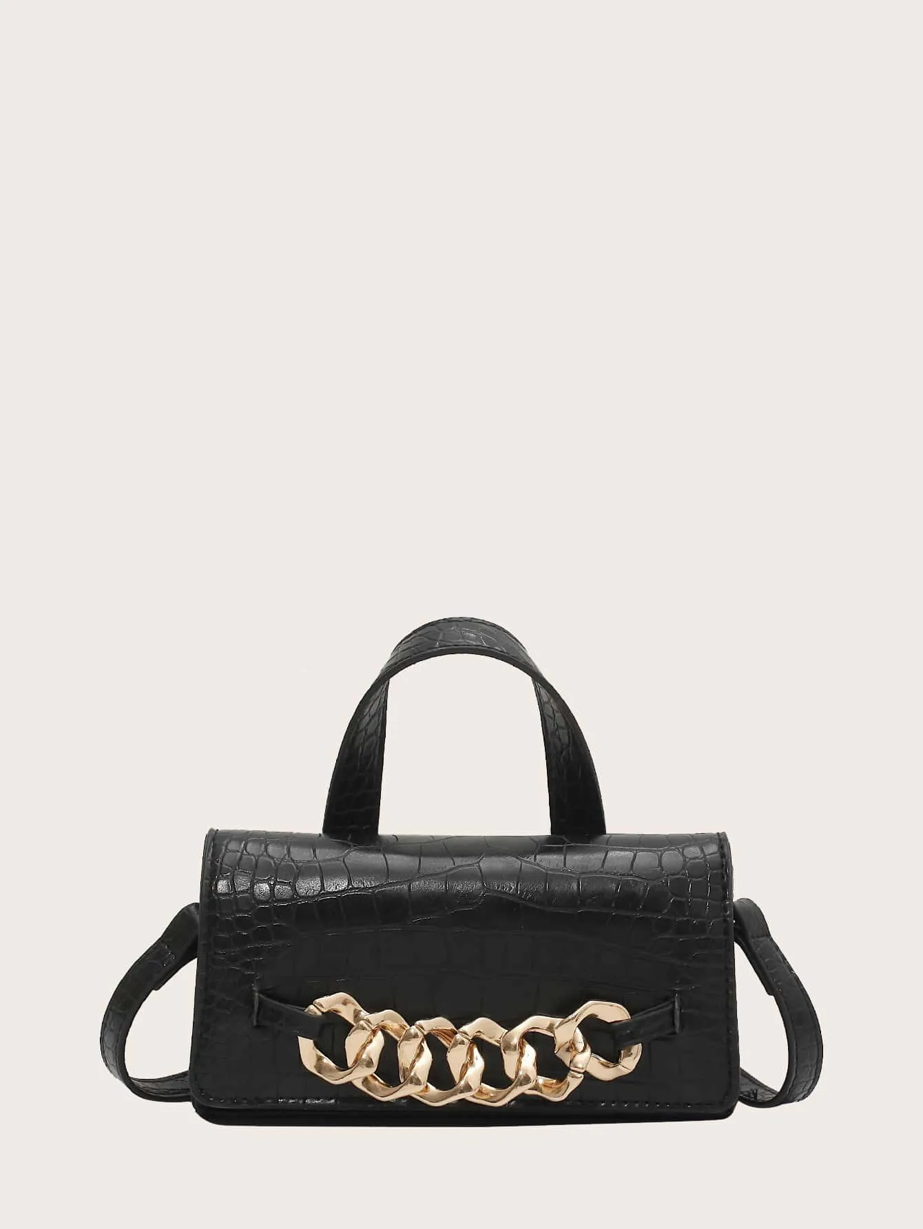 Chain Decor Croc Embossed Satchel Bag