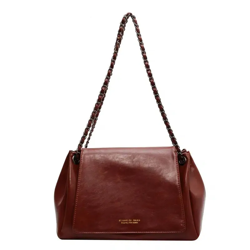 Chain Strap Leather Tote Bag