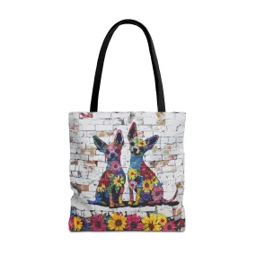 Chihuahua Original Edgy Floral Dog Art Themed Tote Bag