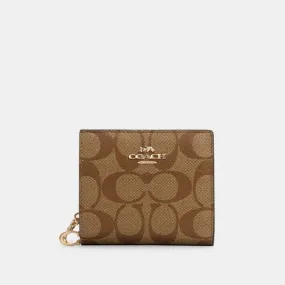 Coach Snap Wallet In Signature Canvas Khaki - C3309