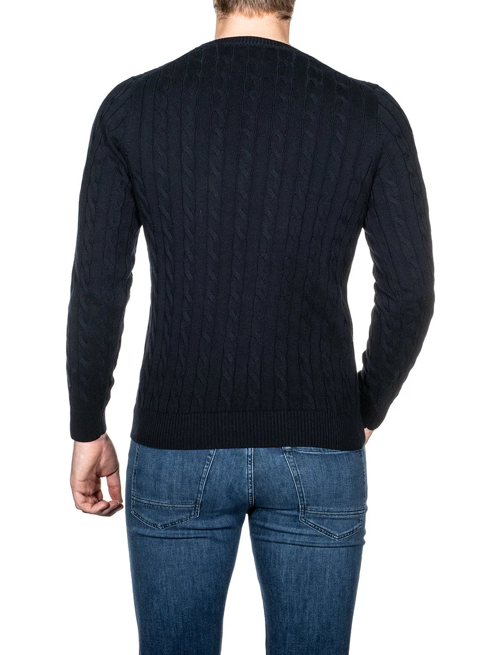 Cotton Cable Crewneck Evening Blue