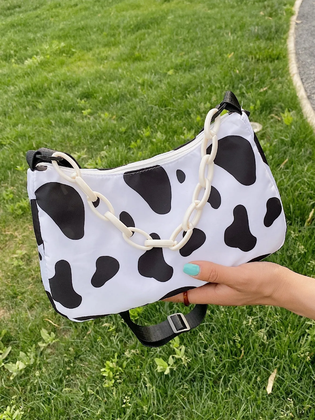 Cow Print Chain Satchel Bag