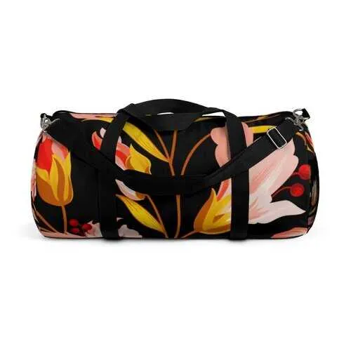 Duffel Bag, Pink Gold Floral Pattern