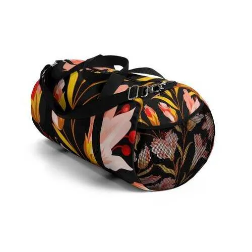 Duffel Bag, Pink Gold Floral Pattern