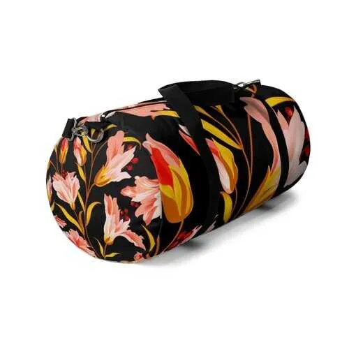 Duffel Bag, Pink Gold Floral Pattern