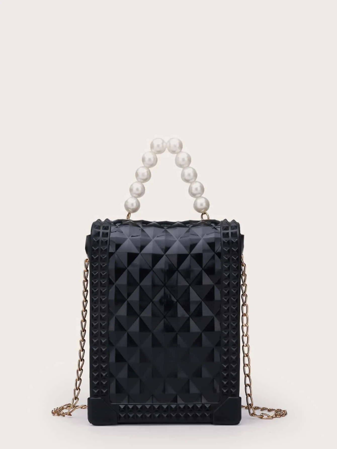 Faux Pearl Beaded Flap Chain Bag