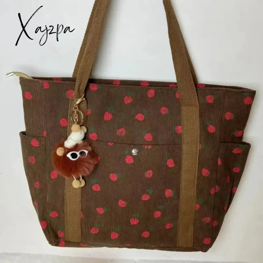 Forest Fresh Corduroy Handbag Sweet and Fashionable Versatile Shoulder Bag Beautiful and Simple Commuter Women's Tote Bag