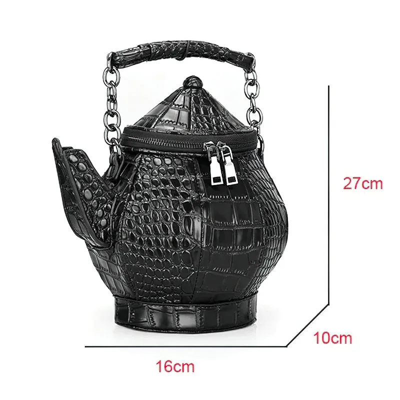 Funny Teapot Shaped Women's Handbag / Stone Pattern Bag / Single Shoulder Black Messenger Bag