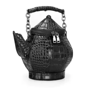 Funny Teapot Shaped Women's Handbag / Stone Pattern Bag / Single Shoulder Black Messenger Bag