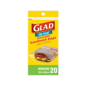 Glad Zip Seal Reusable Bag 180x190mm Medium 20pcs