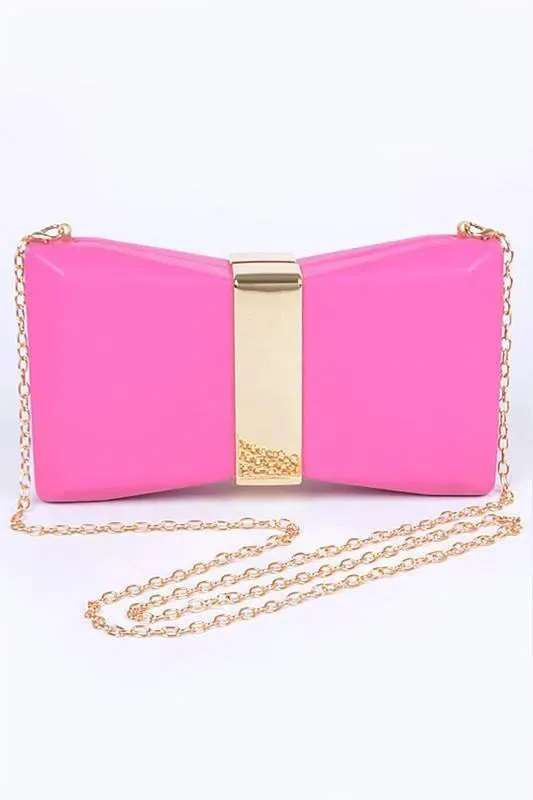 Gold Trim Iconic Bow Inspired Box Clutch