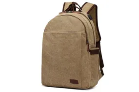 Hiking Canvas Large Capacity Backpack With Usb Charging Ports Khaki Bags