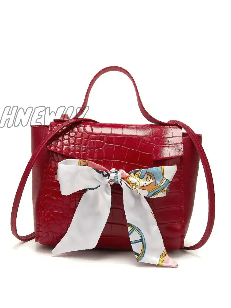 Hnewly - Bow Decor Croc Embossed Satchel Bag  - Women Satchels