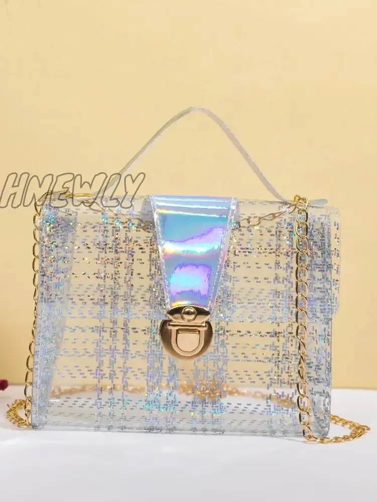 Hnewly - Clear Push Lock Flap Chain Bag  - Women Satchels