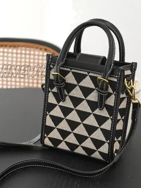 Hnewly - Geometric Pattern Stitch Detail Square Bag  - Women Satchels