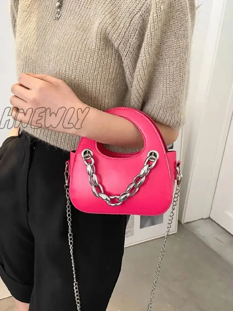 Hnewly - Minimalist Chain Decor Saddle Bag  - Women Satchels