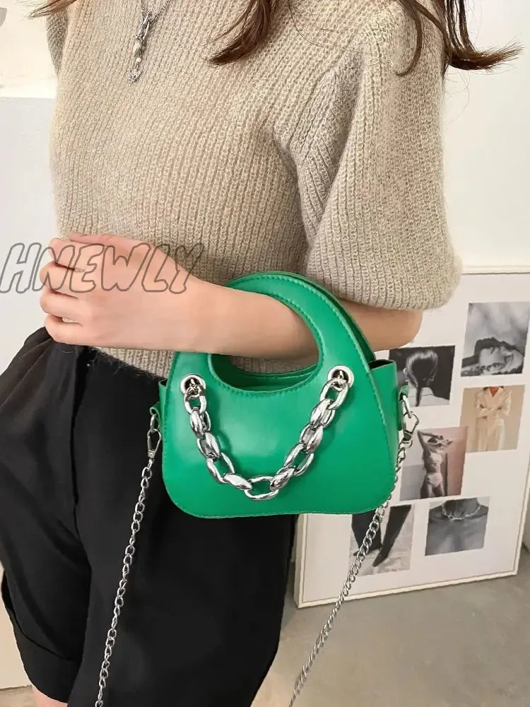 Hnewly - Minimalist Chain Decor Saddle Bag  - Women Satchels