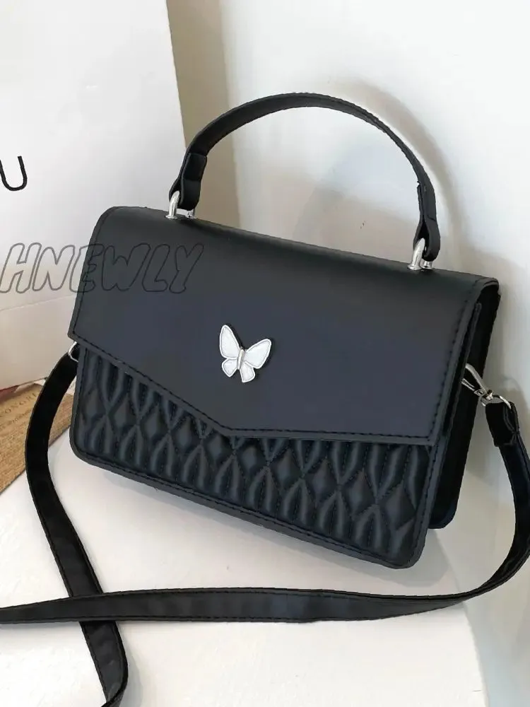 Hnewly - Quilted Metal Butterfly Decor Square Bag  - Women Satchels