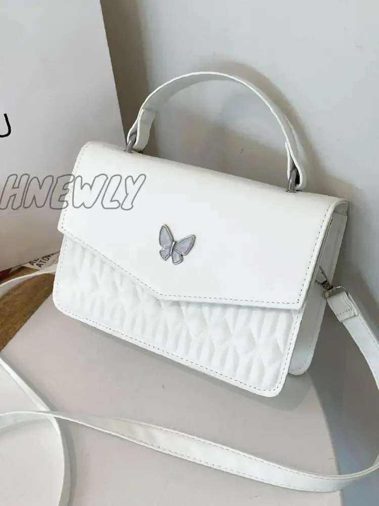 Hnewly - Quilted Metal Butterfly Decor Square Bag  - Women Satchels