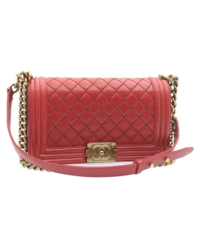 Matelasse Red Leather Chain Flap Shoulder Bag