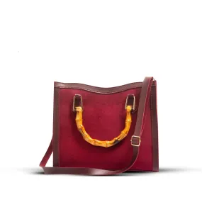 MELTON MEROON BAG WITH WOODEN HANDLE