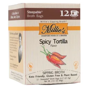 Millie's Sipping Broth - Spicy Tortilla Broth Soup Bags, 12 Ct - Pack of 6