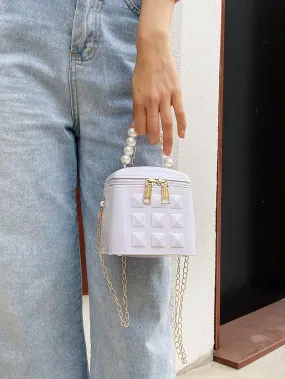 Mini Faux Pearl Decor Chain Satchel Bag