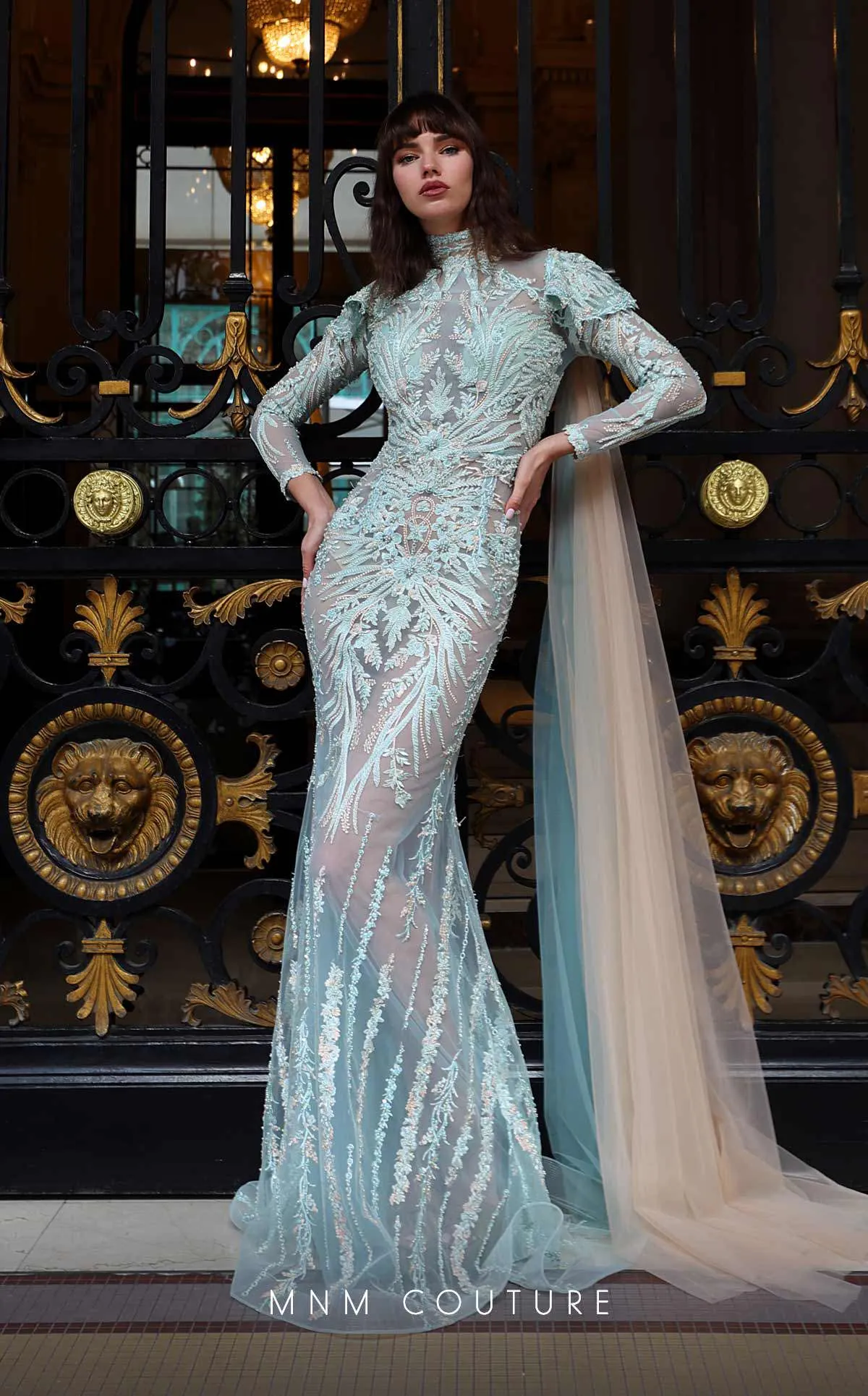 MNM Couture K4008 : Refined Elegance in a Lace-Overlay Evening Gown.