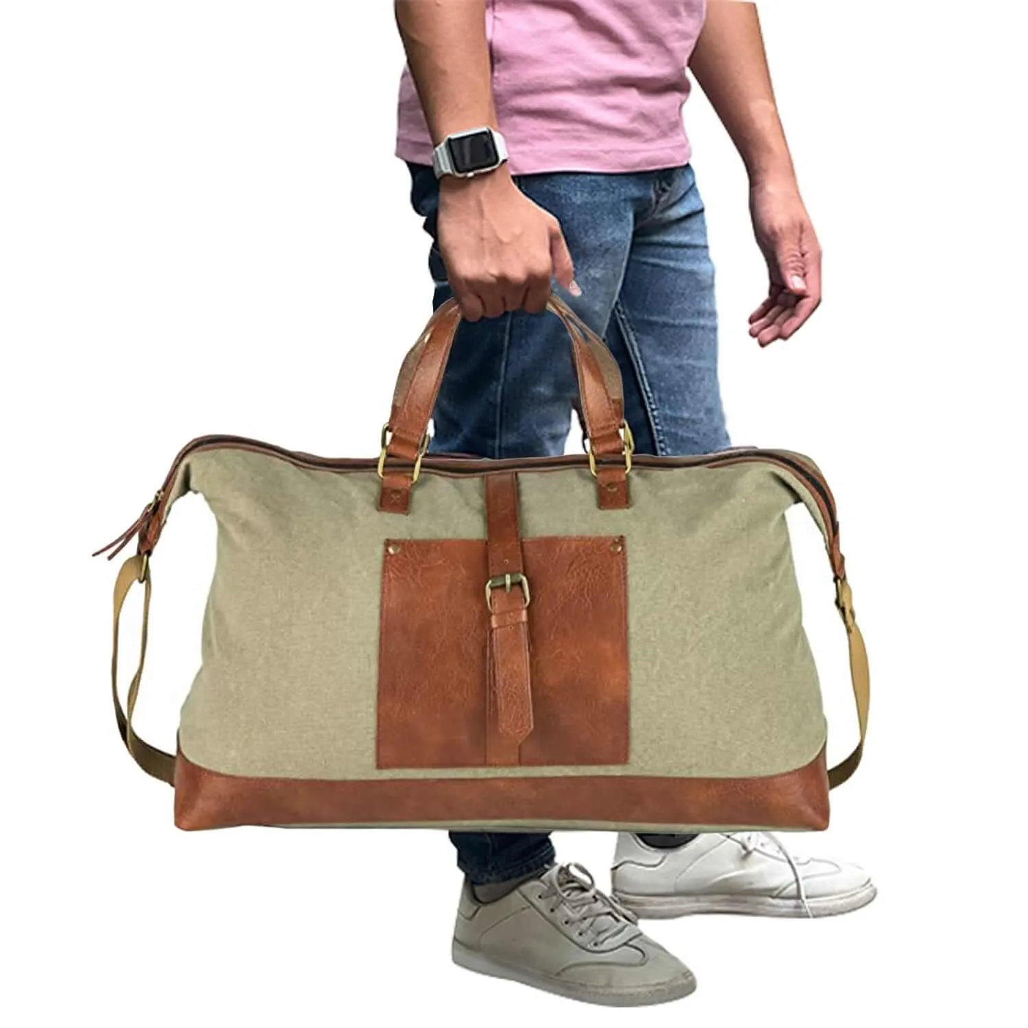 Mona B - Unisex Canvas Gym, Travel and Sports Duffel Bag (Moss, Large) - (MC-1002 C	)