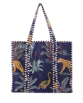 Navy Jungle Velvet Tote