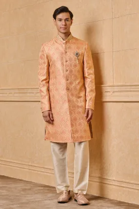 Peach Brocade Indo Western With Zardozi Embroidery