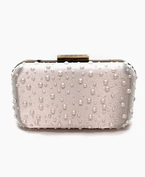 Pearl Studded Offwhite Satin CLUTCH