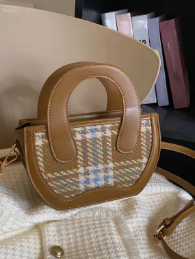 Plaid Pattern Double Handle Satchel Bag