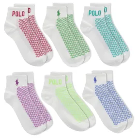 Polo Ralph Lauren Women's 6-Pack Contrast Mesh Sport Ankle Quarter Sock