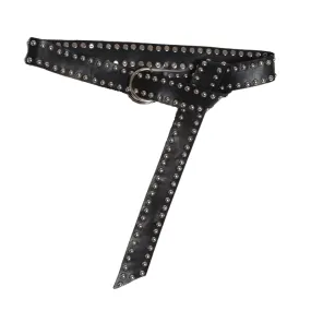 Punk Style Rivets Long Black Belt / Stylish Leather Accessories