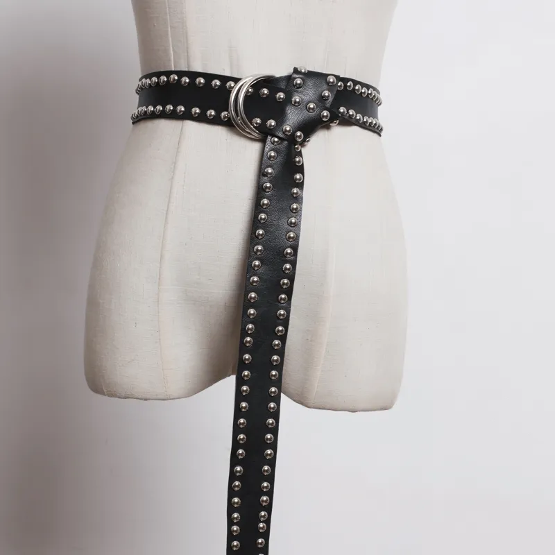 Punk Style Rivets Long Black Belt / Stylish Leather Accessories