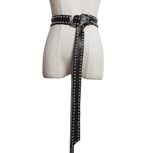 Punk Style Rivets Long Black Belt / Stylish Leather Accessories