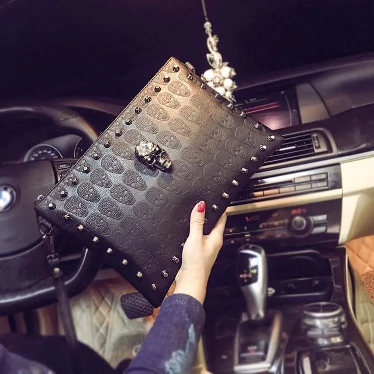 Rivets Handbag Skull Clutch Envelope Alternative Purse Bag for Girls Shoulder Bag Women-Bag