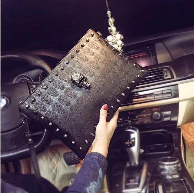 Rivets Handbag Skull Clutch Envelope Alternative Purse Bag for Girls Shoulder Bag Women-Bag