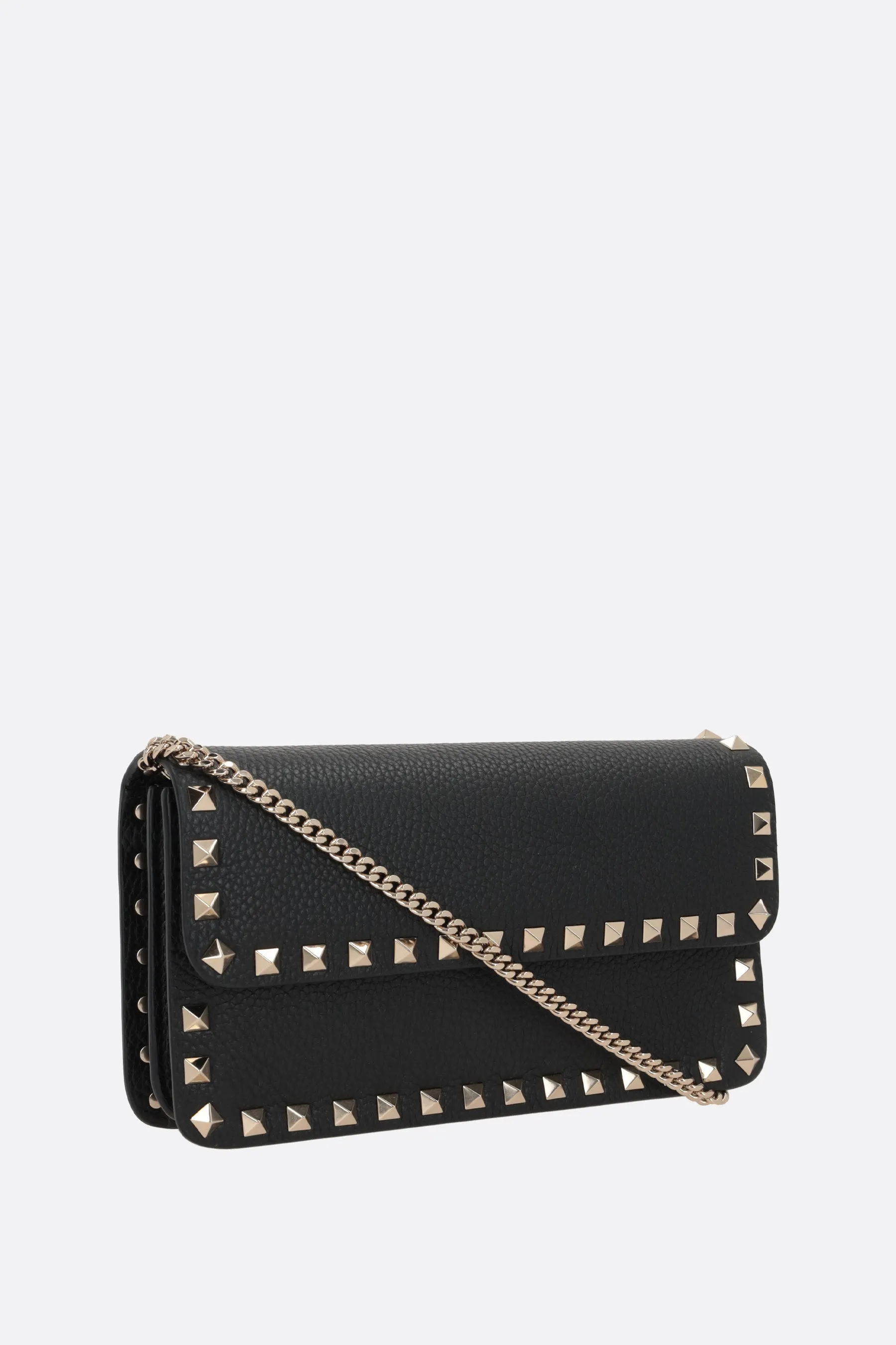 Rockstud Grained Leather Chain Wallet