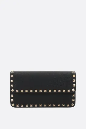 Rockstud Grained Leather Chain Wallet